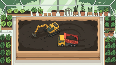 Illustration: RC vehicles and overhead camera in a raised garden bed.
